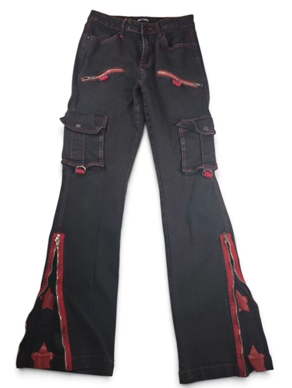 Hot Topic Goth Black Red Tripp Style Cargo Jeans Zip Off Star Flare Jeans 7